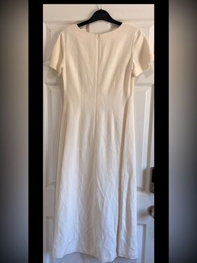 Vintage Laura Ashley cream-colored silk and linen tea length dress. Size 4